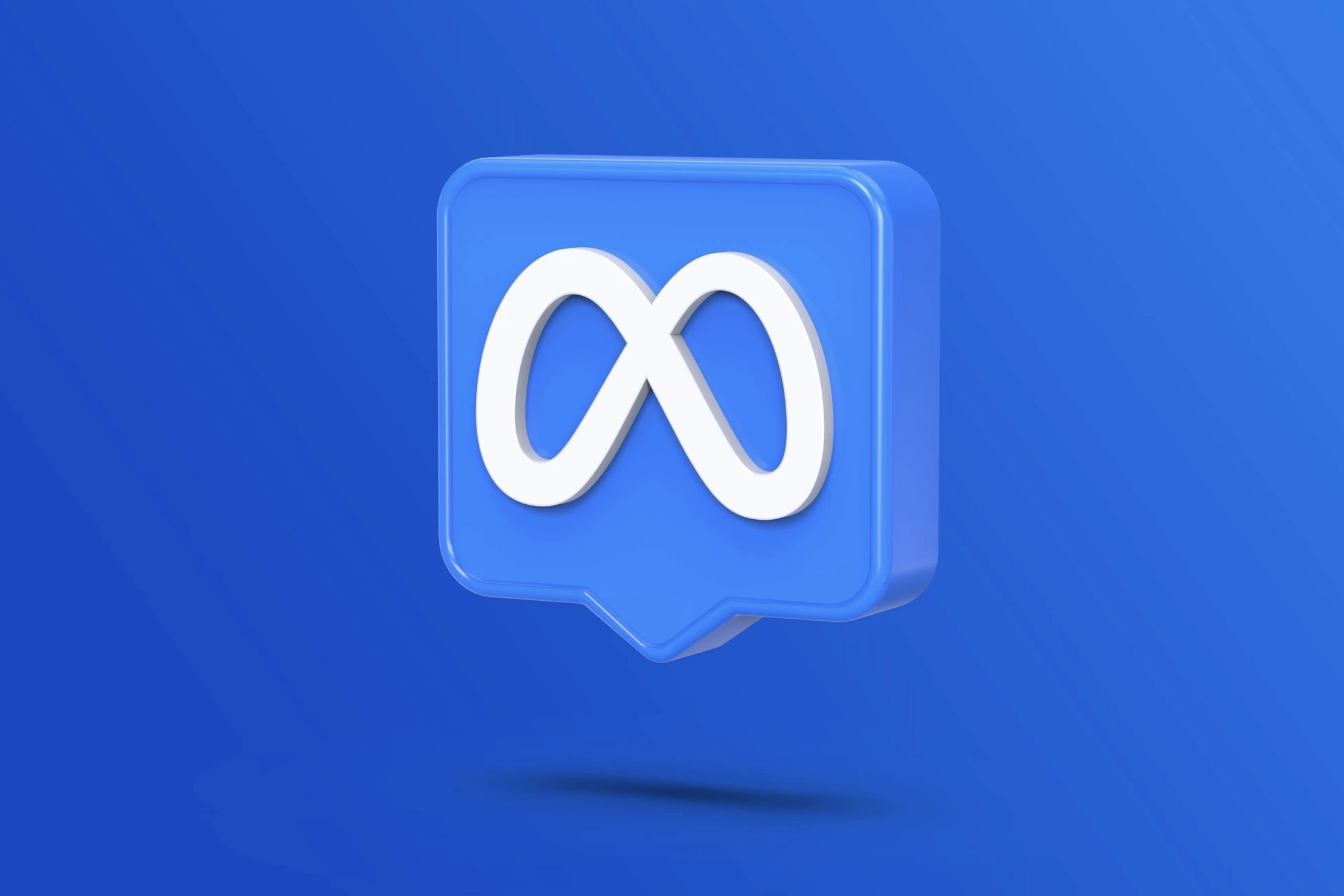 Ein 3D-dargestelltes blaues Chat-Symbol mit einem weißen Unendlichkeitssymbol (∞) darauf, das auf einem einheitlichen blauen Hintergrund schwebt. Dieses Bild repräsentiert die Panda Pictures Filmproduktion München Ulm Videoproduktion und Meta Vibes KI, die innovative visuelle Konzepte und digitale Kommunikation fördert.
