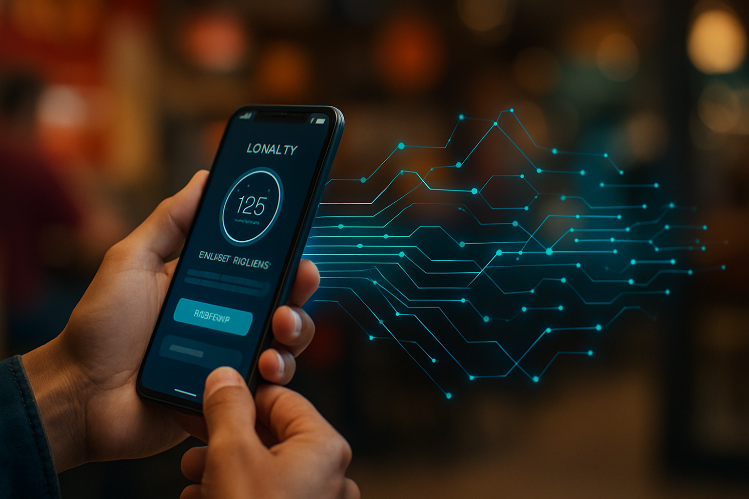 A person using a phone with a loyalty app