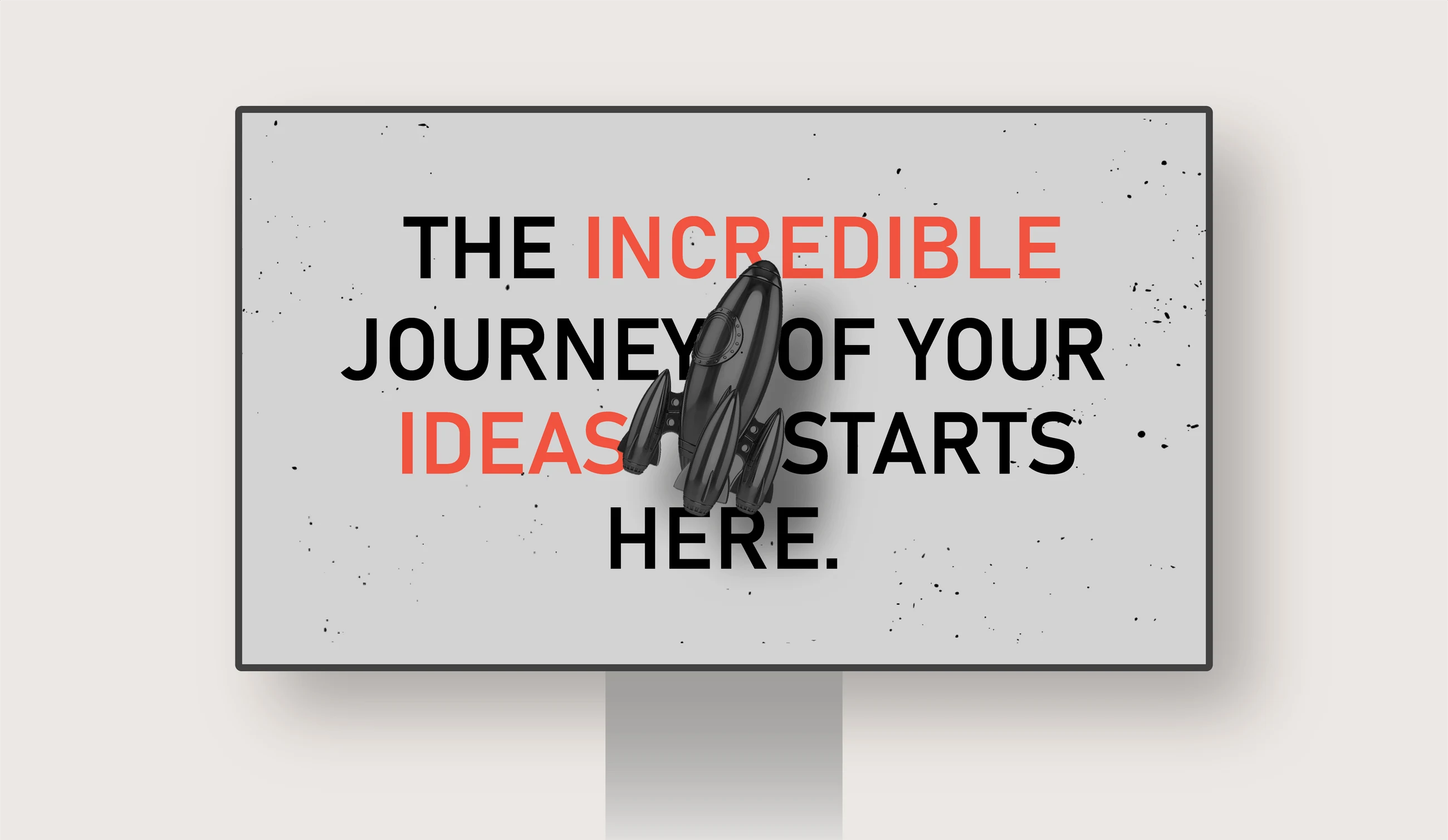 Billboard with Garage Crew slogan: The incredible journey of your ideas starts here, with rocket icon