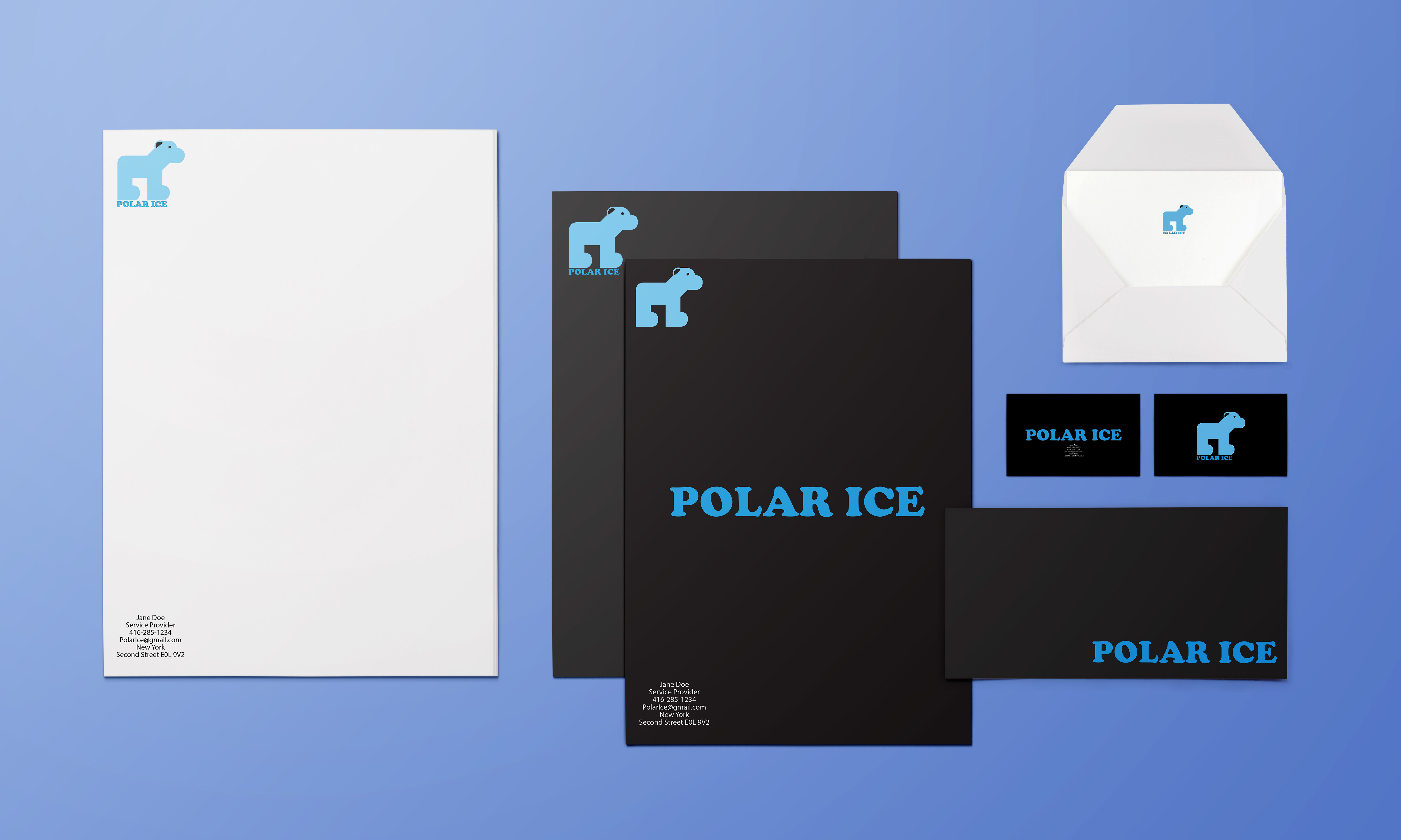 Polar bear logo shown on different types of office papers
