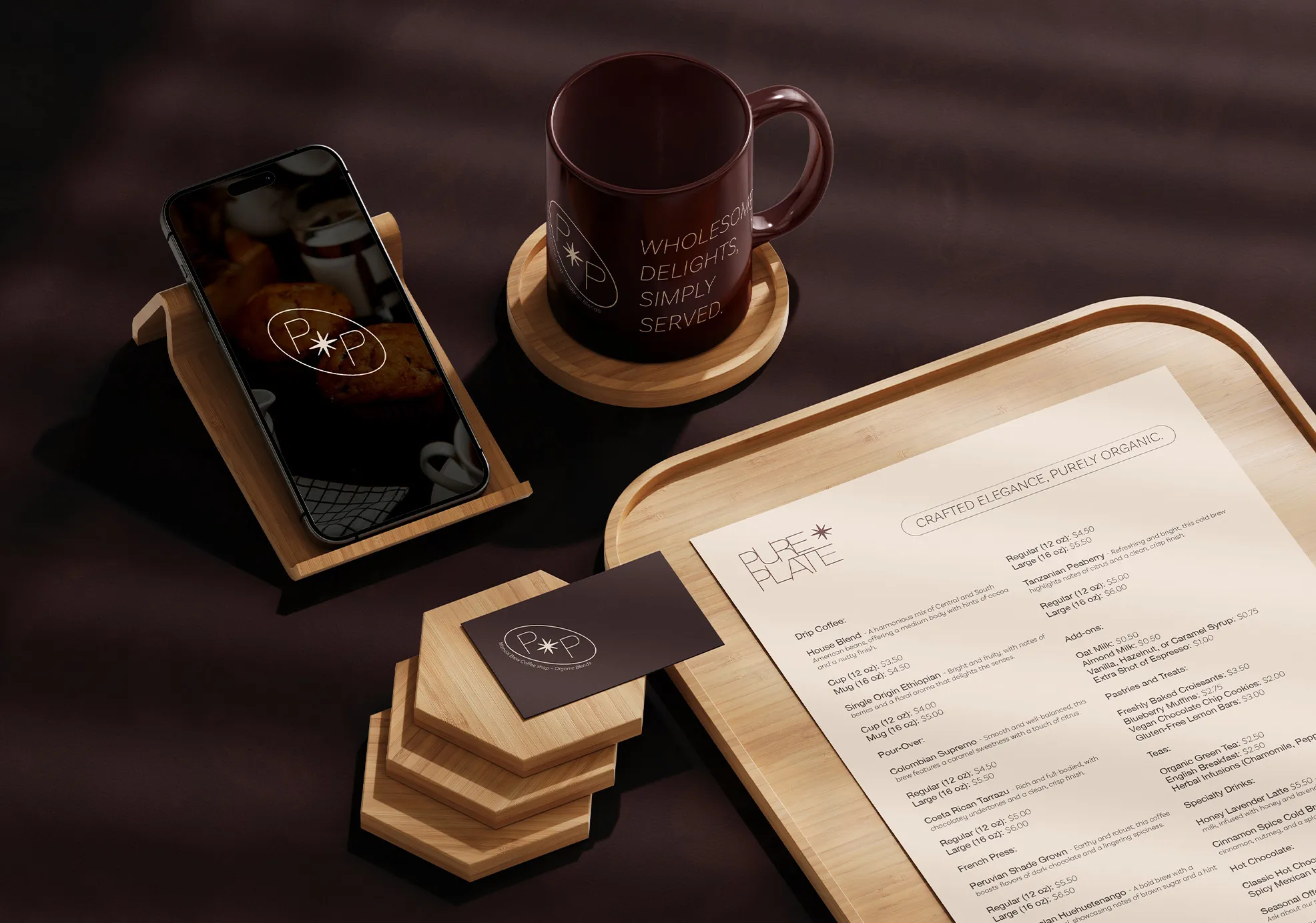 Trabalho de Portfólio: Branding Pure Plate. Comunicação Visual de Marca Minimalista e moderno.
