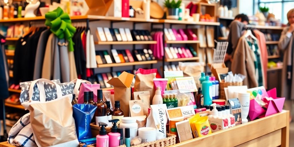 Attractive retail display with various upsell products.