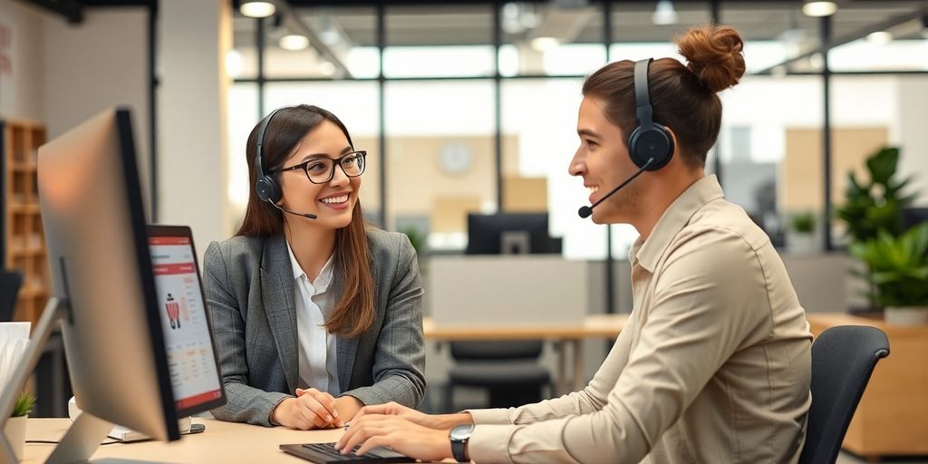 Customer support representative helping an e-commerce client.