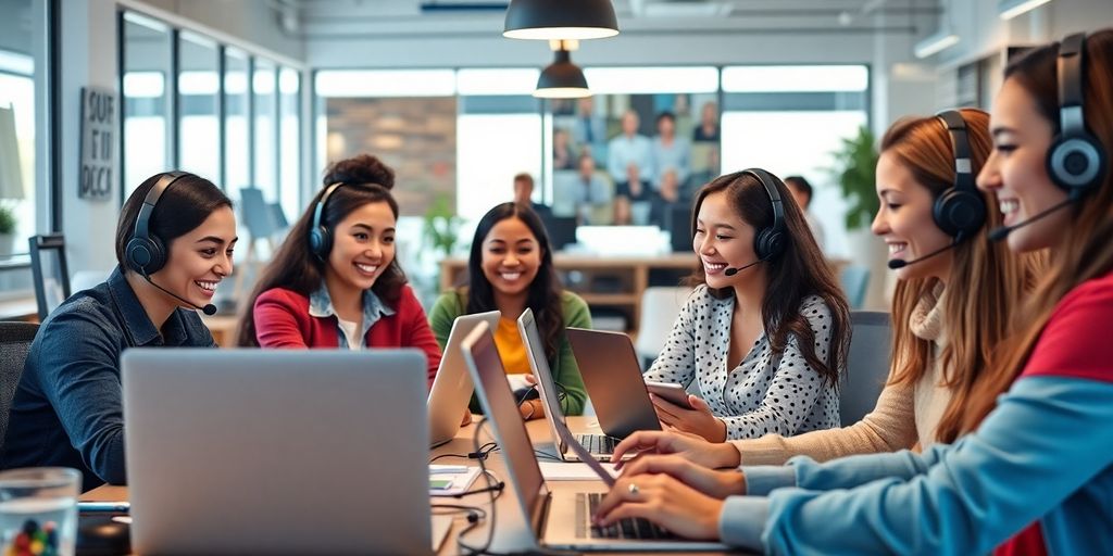 Diverse team providing customer support in a modern office.