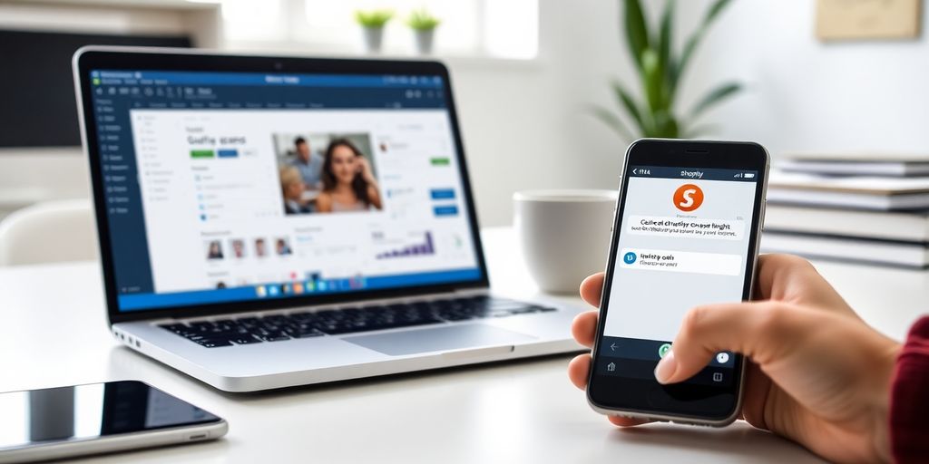 Modern workspace with laptop and smartphone in focus.