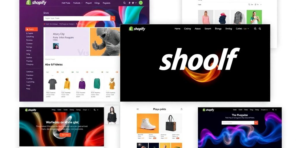 A vibrant Shopify store interface with customizable designs.