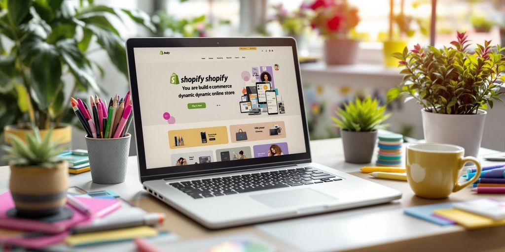 Modern workspace with laptop and colorful stationery.