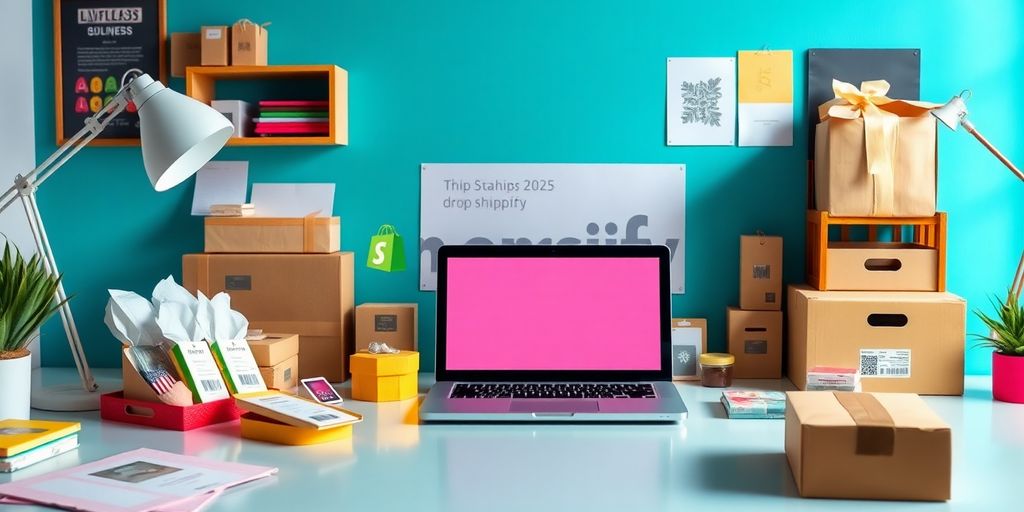 Vibrant workspace for successful Shopify dropshipping business.
