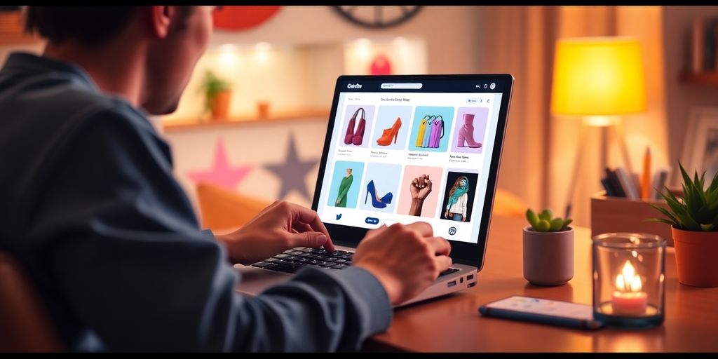 Person browsing Shopify products on a laptop.