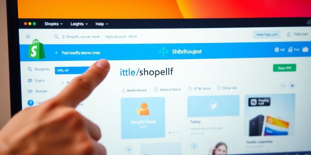 Computer screen showing Shopify dashboard and URL bar.