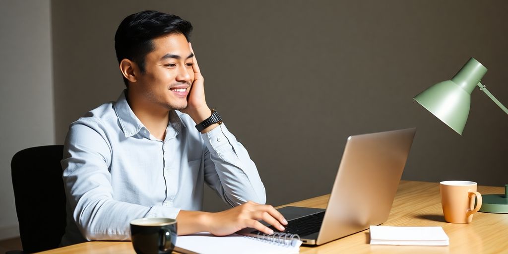 Person relieved after deleting Shopify account on laptop.