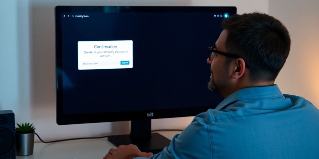 Person relieved after deleting Shopify account on computer.