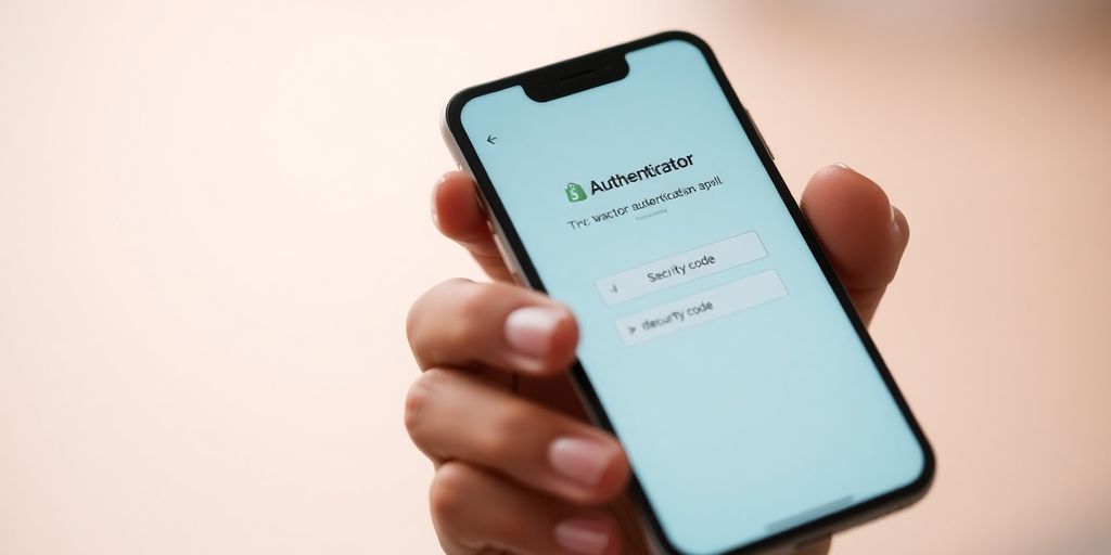 Person using Shopify Authenticator App on smartphone.