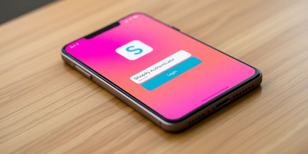 Smartphone with Shopify Authenticator App on a table.