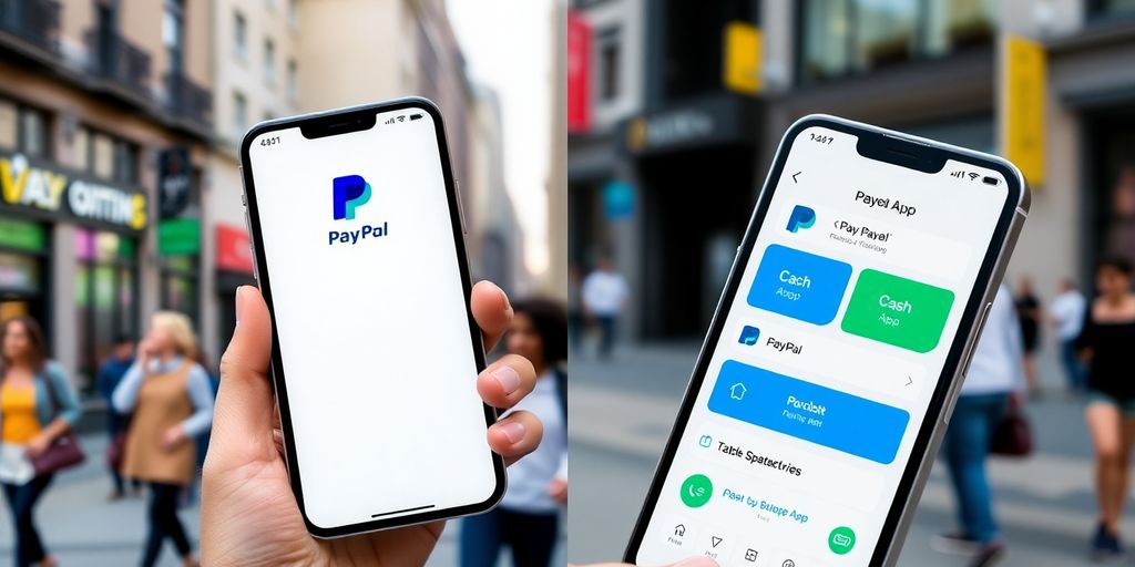 Smartphone displaying PayPal and Cash App interfaces.