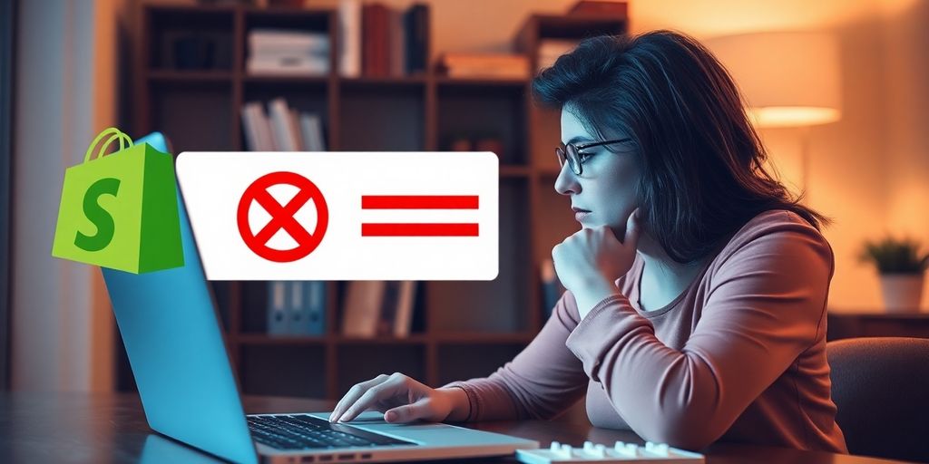 Person thinking at a laptop about Shopify store options.