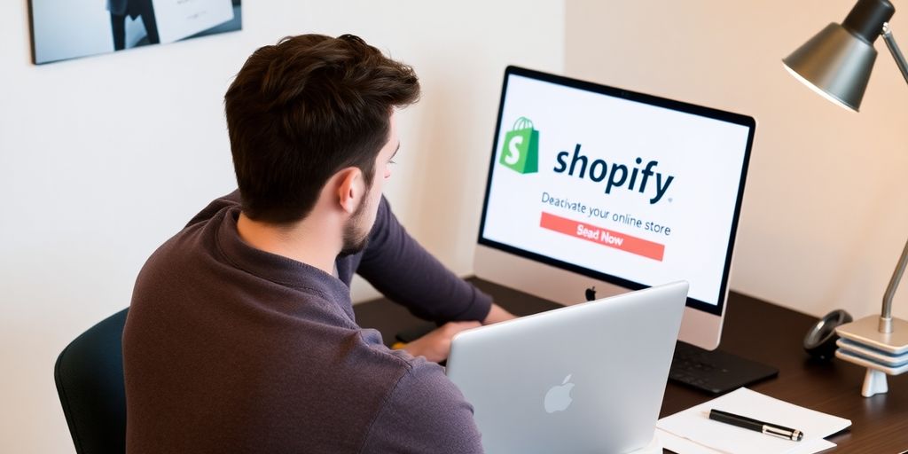 Person contemplating on a laptop about Shopify store deactivation.