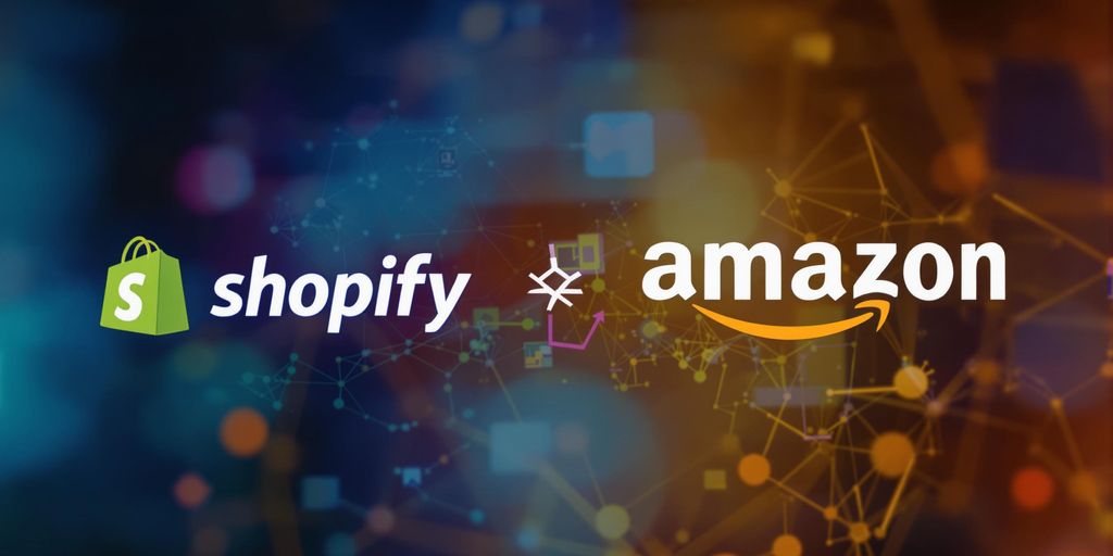 Shopify and Amazon logos with a shopping cart.