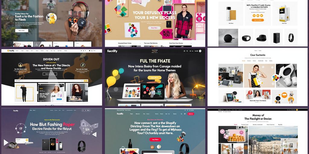 Collage of vibrant Shopify themes for diverse industries.
