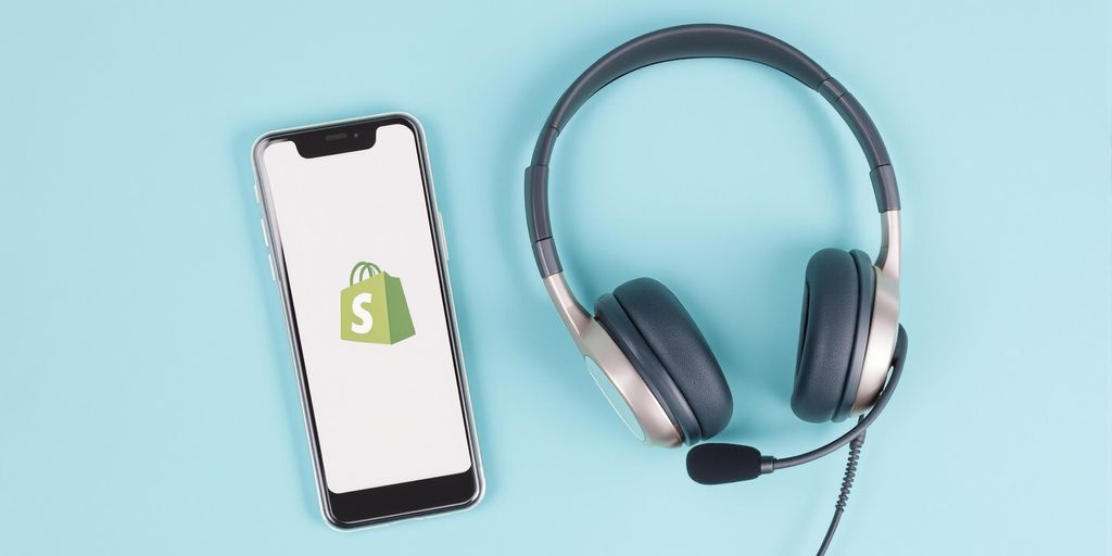 Smartphone with Shopify logo and customer support headset.