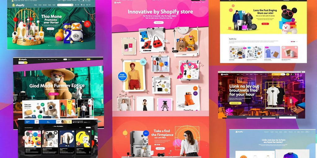 Innovative Shopify store designs with vibrant colors and layouts.