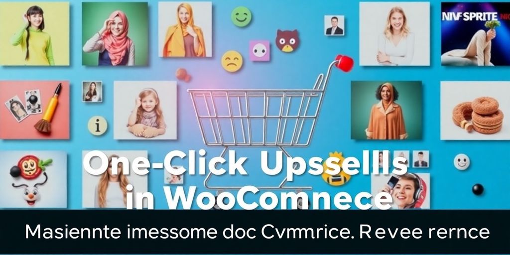 Colorful e-commerce cart with multiple product images around.