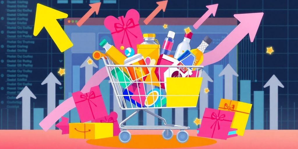 Shopping cart with products and appealing offers.