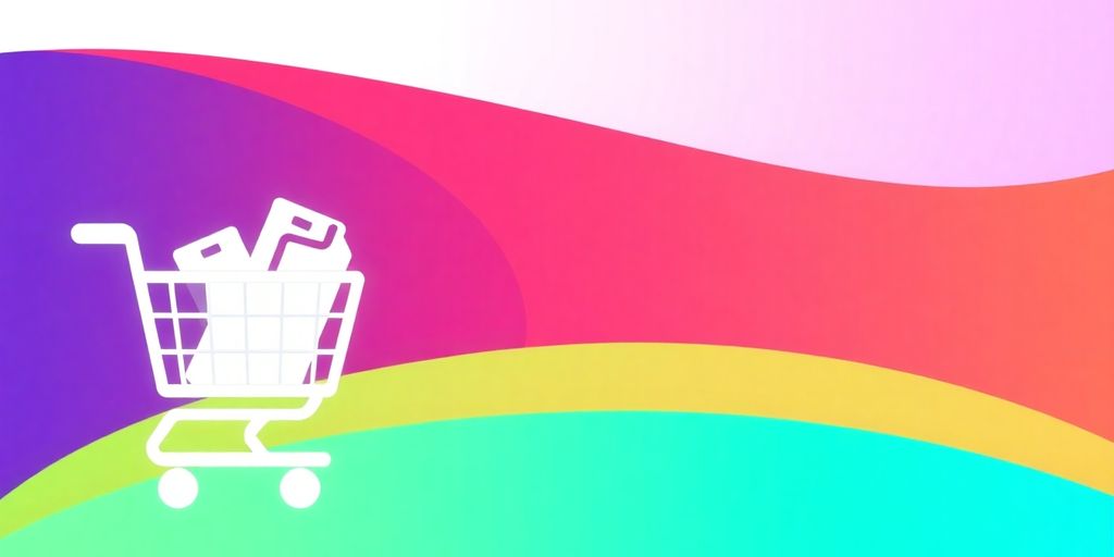Shopping cart with seamless checkout process background.