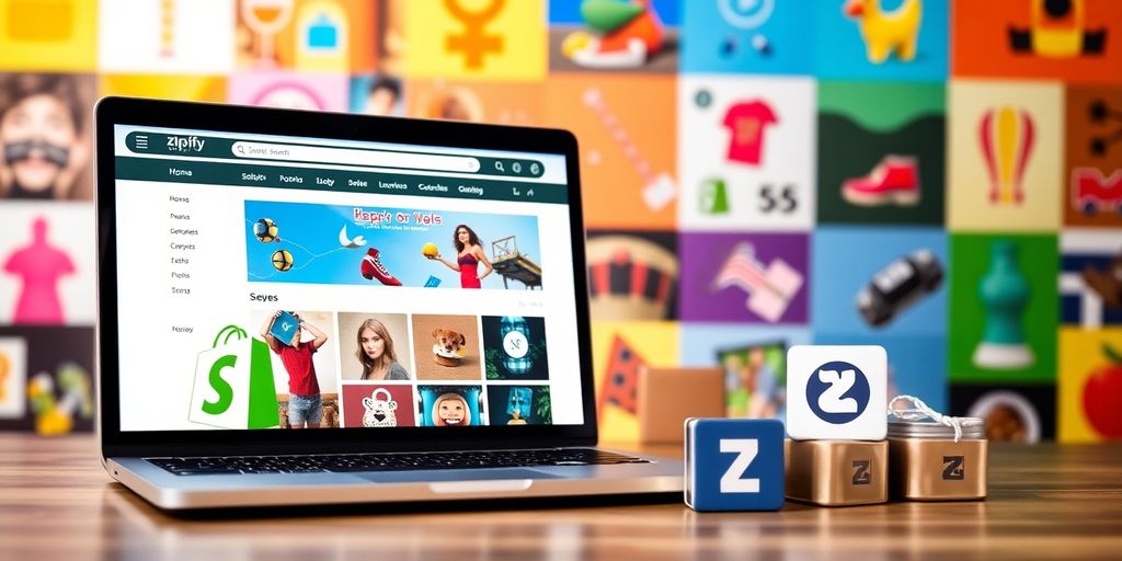 Shopify store interface with Zipify Apps on a laptop.