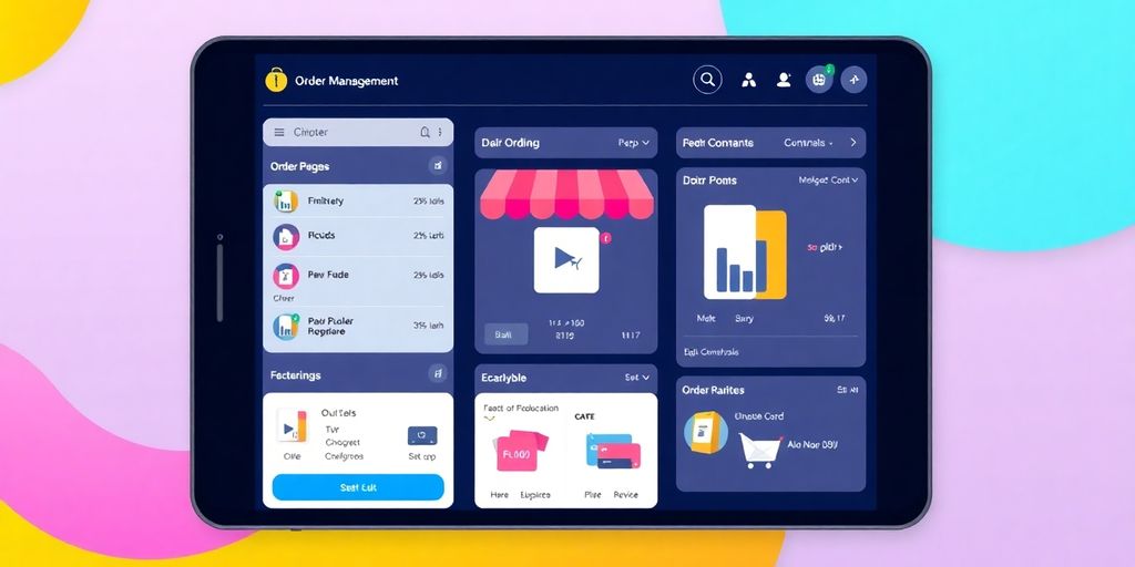 Vibrant shop app interface with order management features.