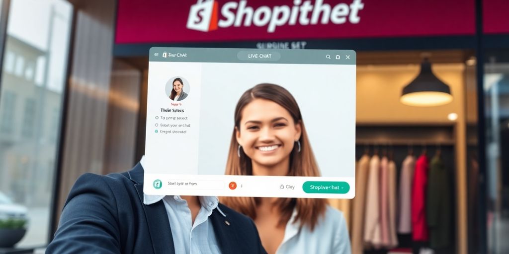 Smiling representative in an online chat interface with Shopify.