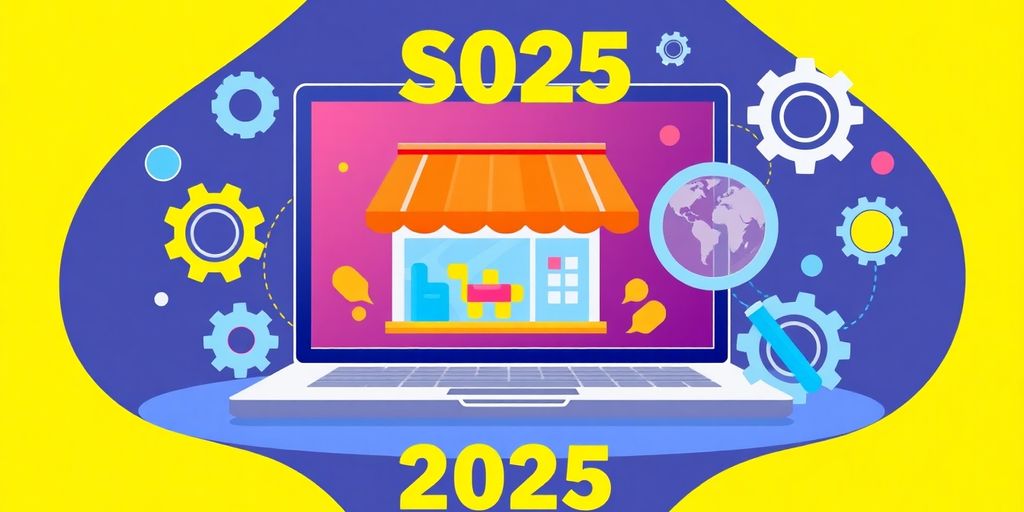 E-commerce store on laptop with SEO icons around it.