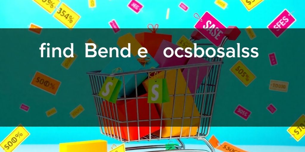 Colorful shopping cart with packages and discount coupons.