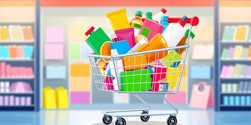 Shopping cart filled with products for bulk discounts.