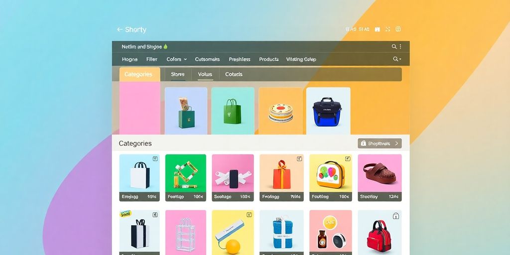 Colorful e-commerce store layout with product displays.
