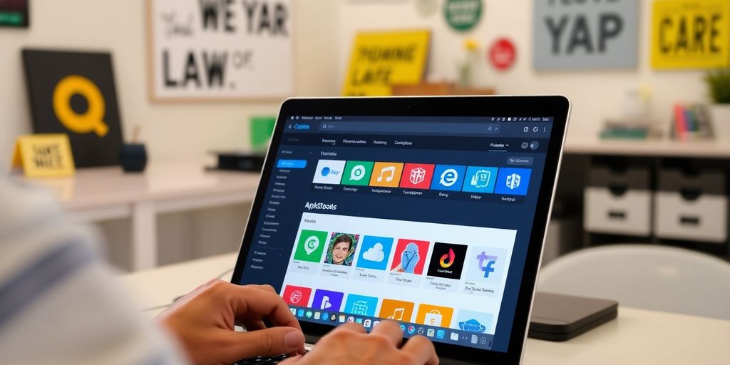 User exploring QuickBooks Apps Store on a laptop.