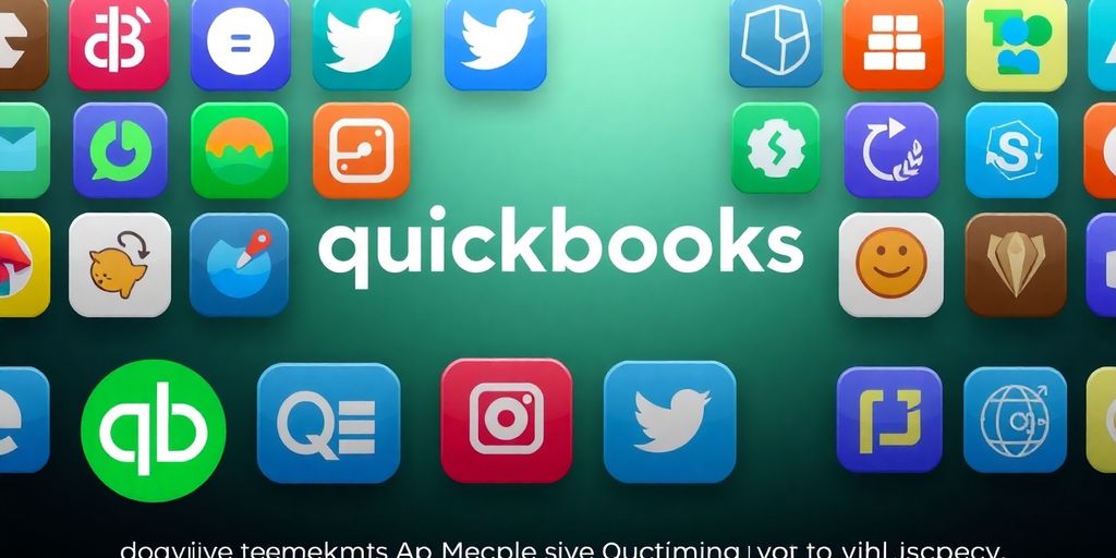 QuickBooks logo with app icons in a digital marketplace.
