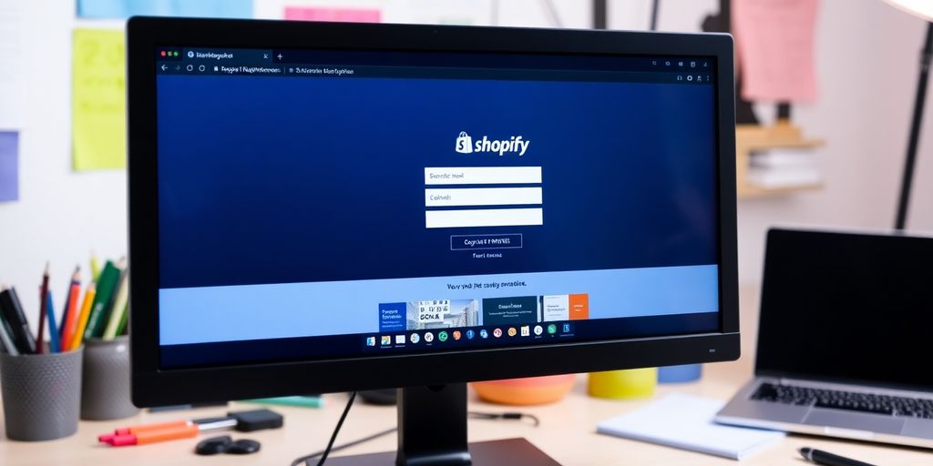 Shopify login page on a computer screen with user.