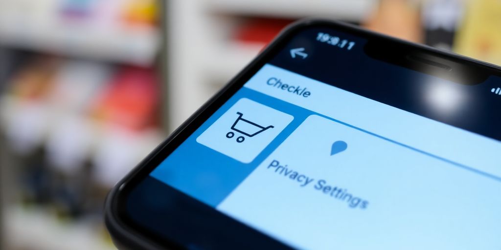 Smartphone displaying a shopping app with privacy settings.