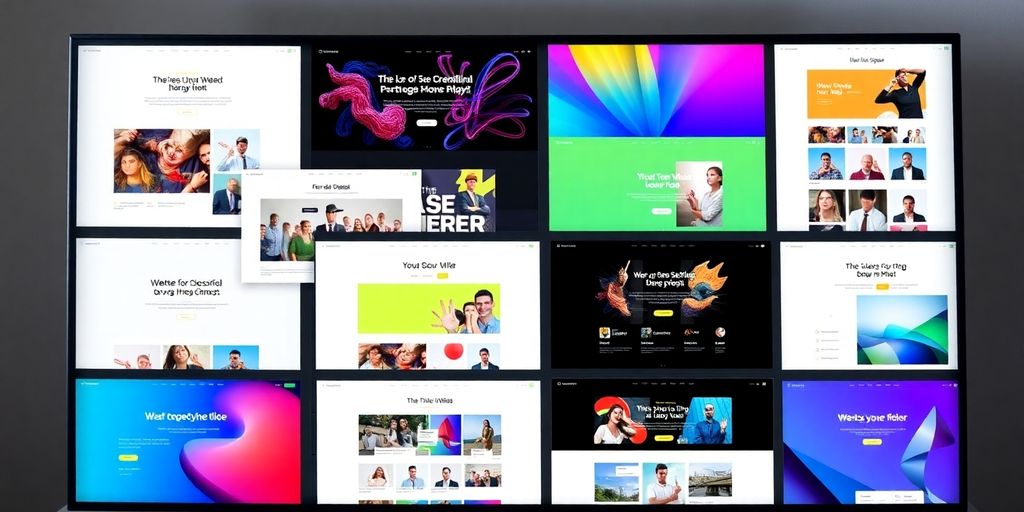 Colorful Squarespace templates on a desktop display.