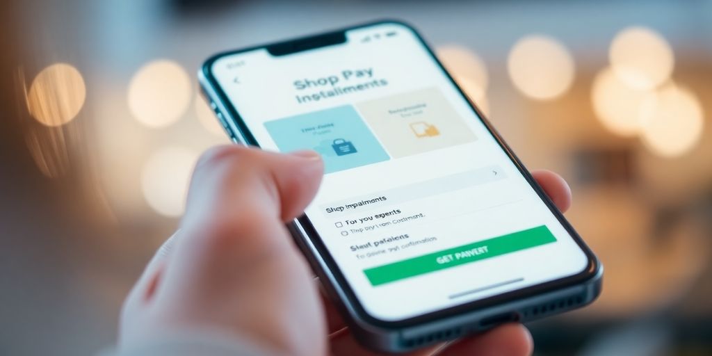 Person using smartphone for online payment with Shop Pay.