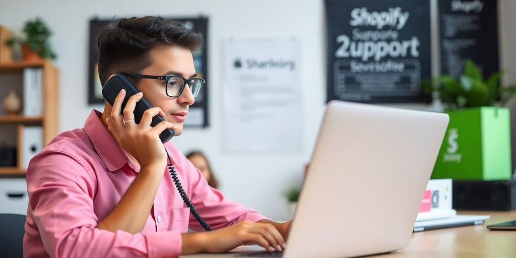 Person on phone seeking Shopify support assistance.