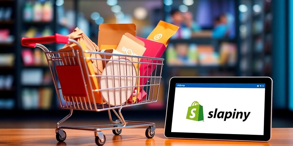 Shopping cart with products and Klarna logo on device.