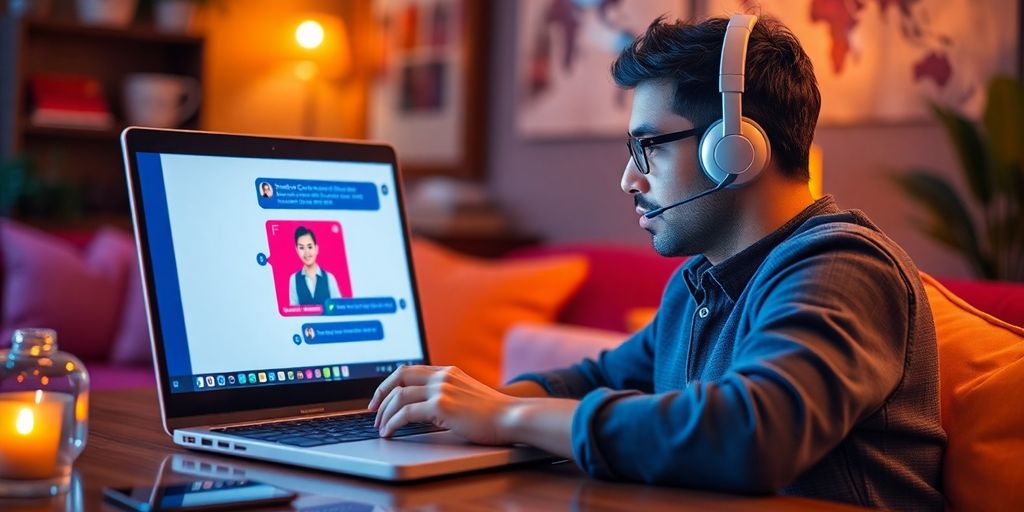 Customer using laptop for online support and self-service.