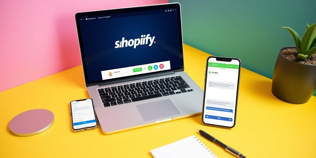 Laptop and smartphone in a modern workspace setup.