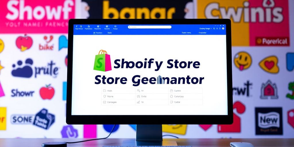 Photo of a Shopify store name generator on a screen.