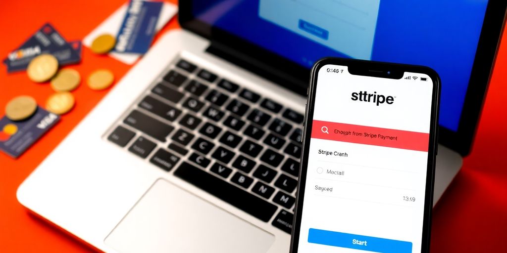 Laptop and smartphone displaying Stripe Checkout payment interface.