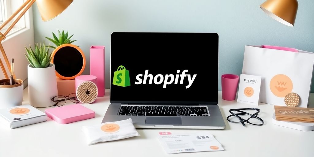 Laptop and workspace for Shopify dropshipping setup.