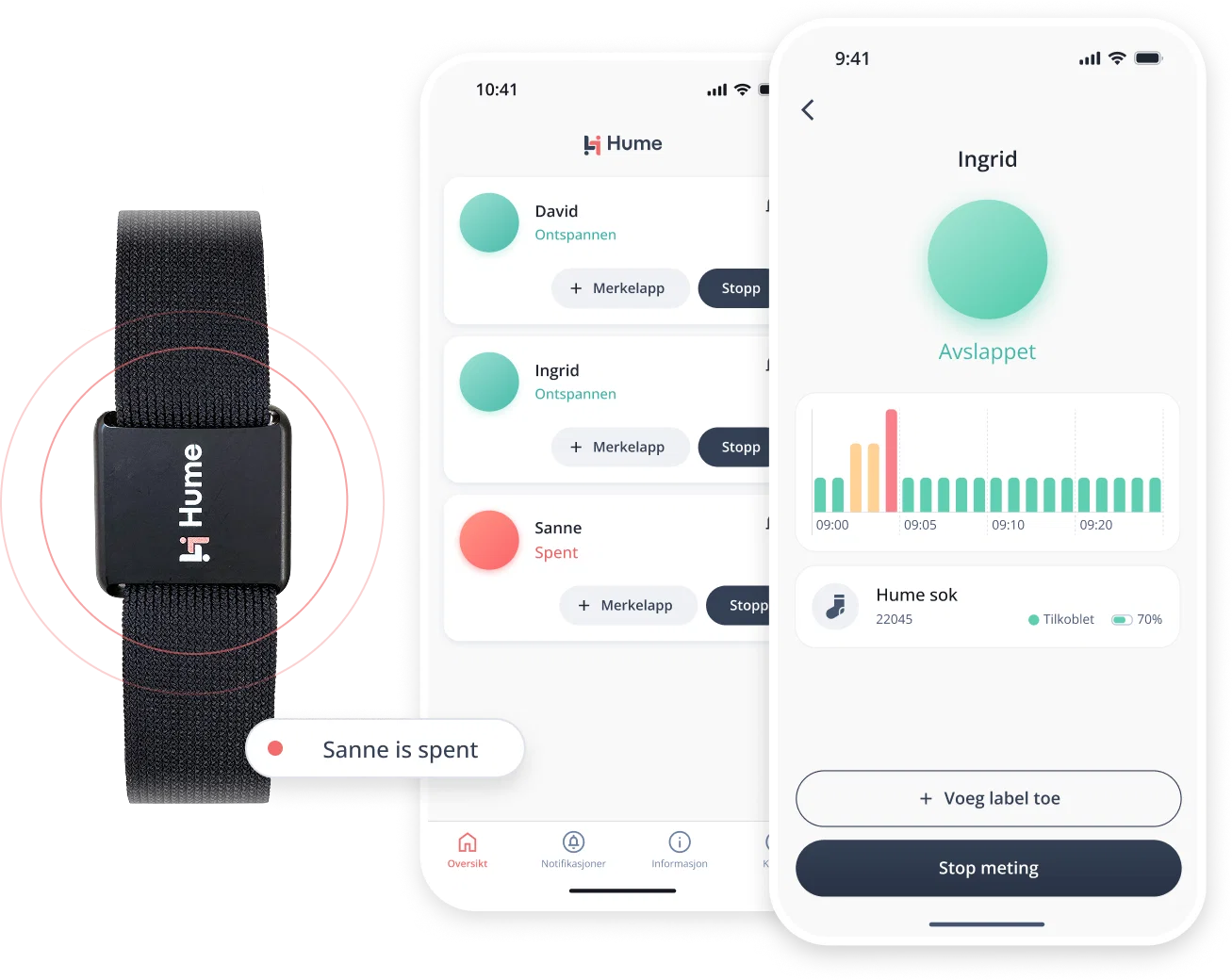 Hume sensorenhet, og en demo av en app på mobilenheten