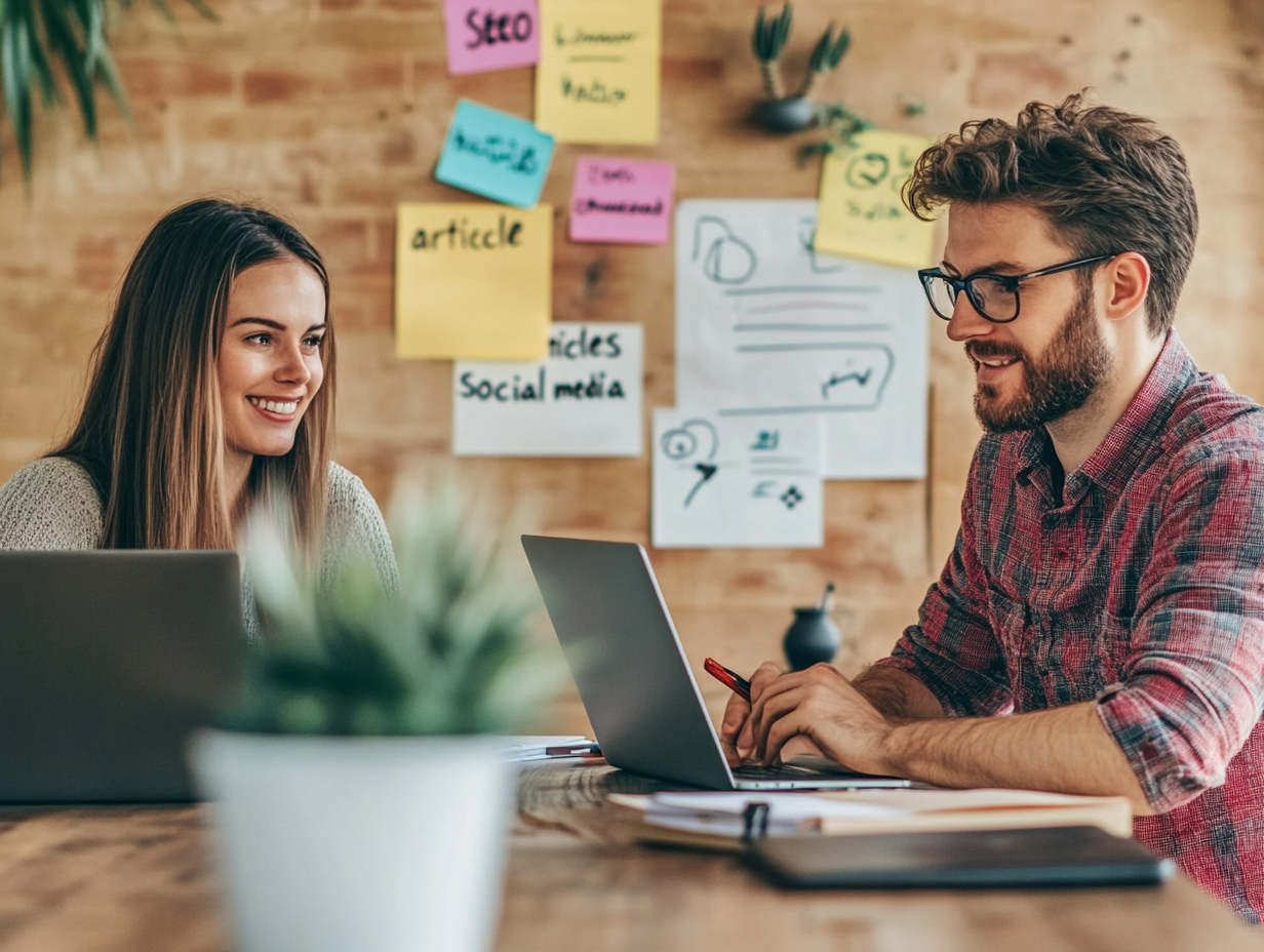 Réunion de cadrage éditorial entre un consultant Web2success et un client pour configurer l’agent IA Post2success
